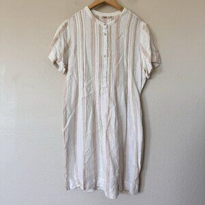 Faherty Gemina Pintuck Sleeved Dress 100% Linen White Blush Stripes Medium